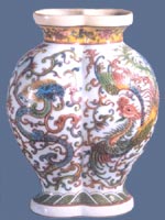 Twinned vase with enamel dragon and phoenix design